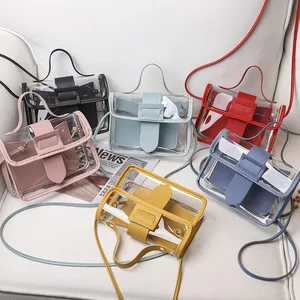Spring and Summer Fashion Women's Transparent Square Messenger PVC Shoulder Messenger Bag Mobile Phone Sweet Lady Bag