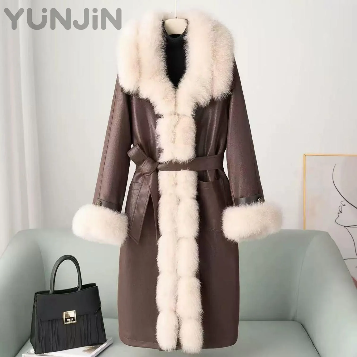 Luxury Women's Genuine Fox Fur Trim Down Coat