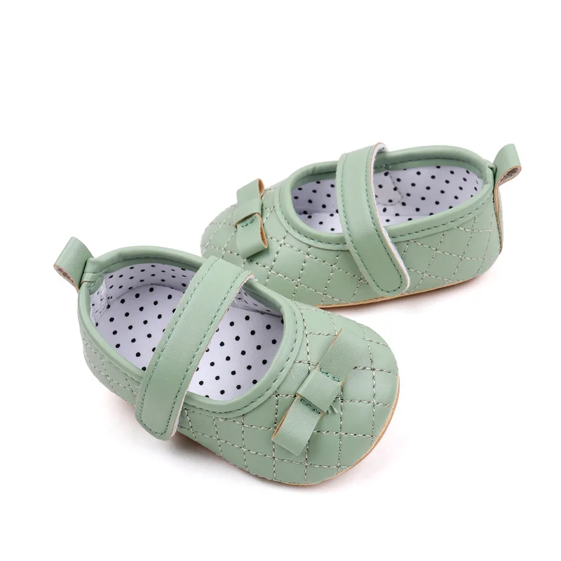 Spring & Summer Solid Color Plaid Bow Non-slip Soft-soled Baby Shoes for Girls factory