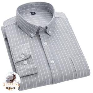 New Spring Autumn Collection Men's Long Sleeve Casual Shirt 100% Cotton Oxford Woven Square Collar Twill Fabric Anti-Wrinkle