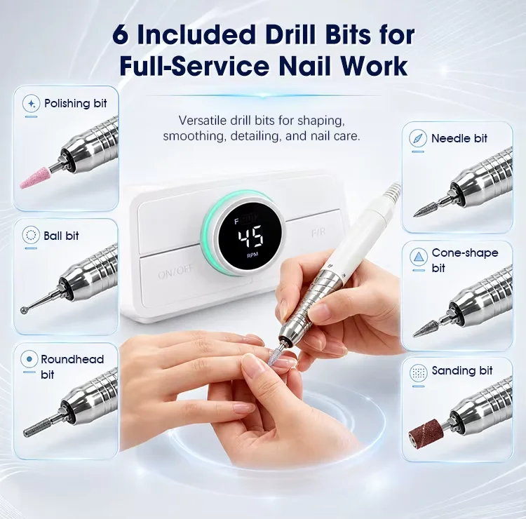 product 2032 45000rpm brushless electric e file manicure salon polishing desktop nail drill machine professional with foot speed control-7
