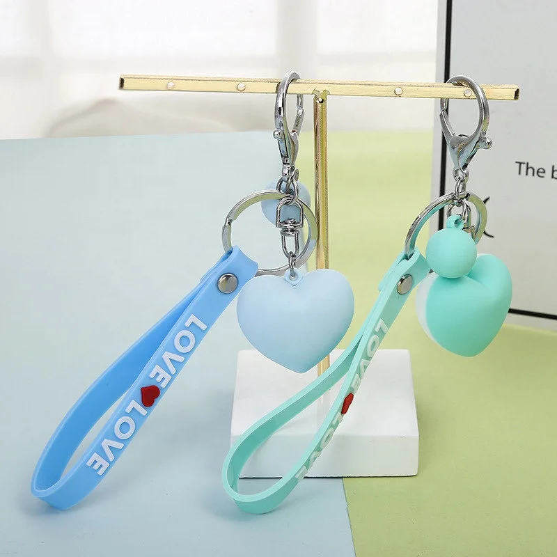 Colorful Rubber Key Chain Loving Soft Pvc Plastic Kpop Heart Cute Girl 3d Keychain