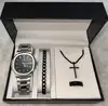 Reloj negro plateado + accesorios negros + caja