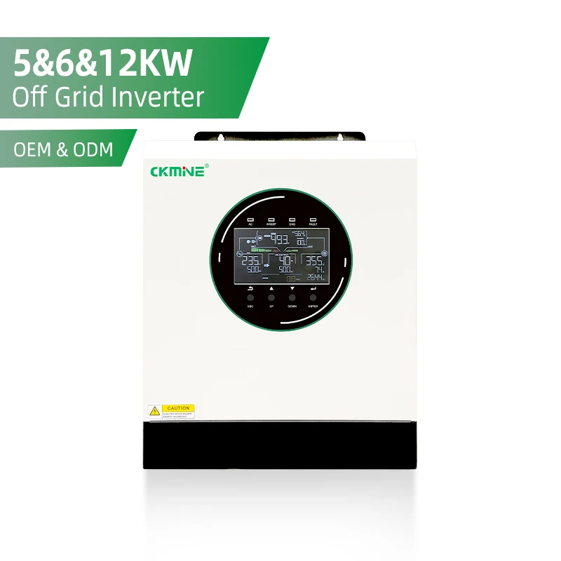 Tehtaalla valmistettu 5 kW:n, 6 kW:n ja 12 kW:n aurinkoinvertteri, hybridipaneeli- ja AC-tulo, verkkoon liittymätön invertteri, akuton toimintatila, tukku myynti aurinkoenergialle