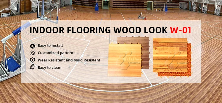 Indoor Interlock Woodgrain Basketball Flooring Plastic Wooden Basketball Sports Court Flooring