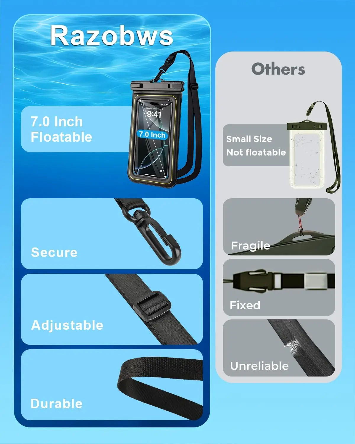IP68 Dustproof waterproof Custom Large-Size Waterproof Mobile Phone Dry Bag Sponge-Filled Floating Water-Proof Pouch Universal
