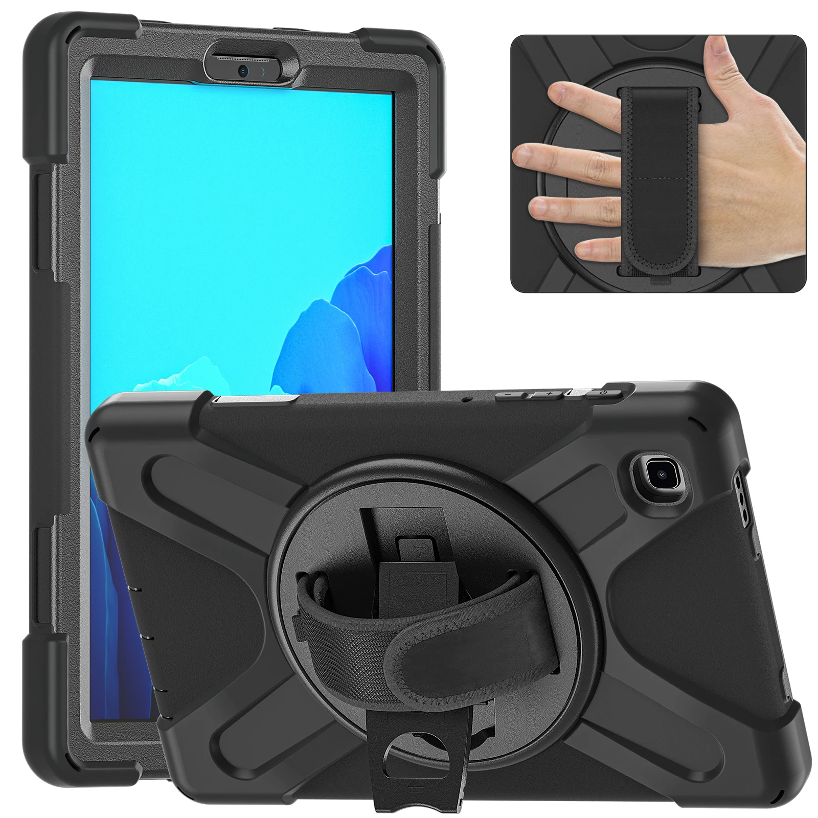 GSCASE PC TPU Hybrid Tablet Case With Hand Strap Case Cover for Samsung Galaxy TAB A7 Lite