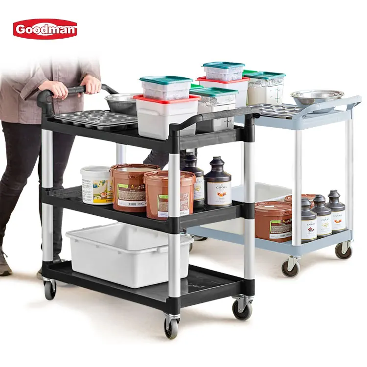 32" x 16" 3-Shelves Bussing Cart Food Trolley, Polypropylene, Black