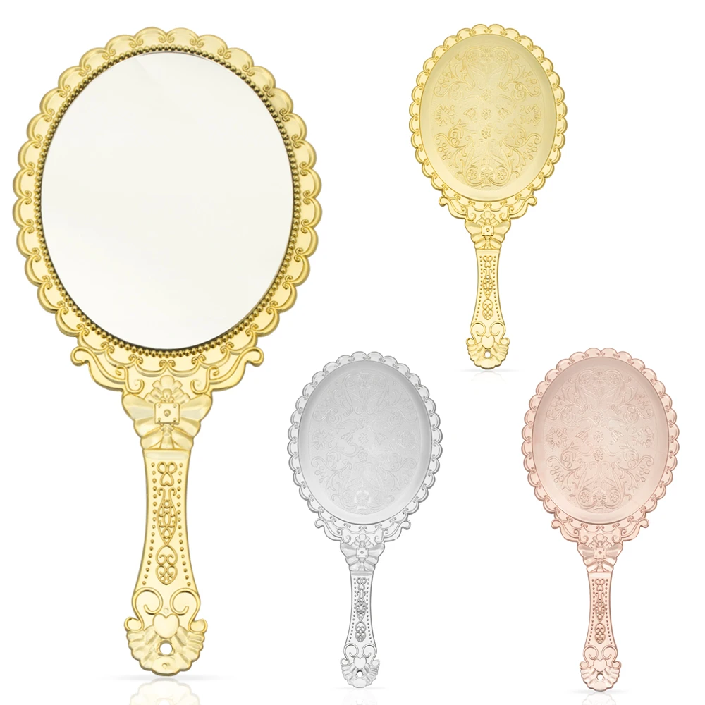Custom logo Luxury Handheld Vanity Mirror Pocket Vintage Hand Round Antique Mirror Hand Mirror with Stand