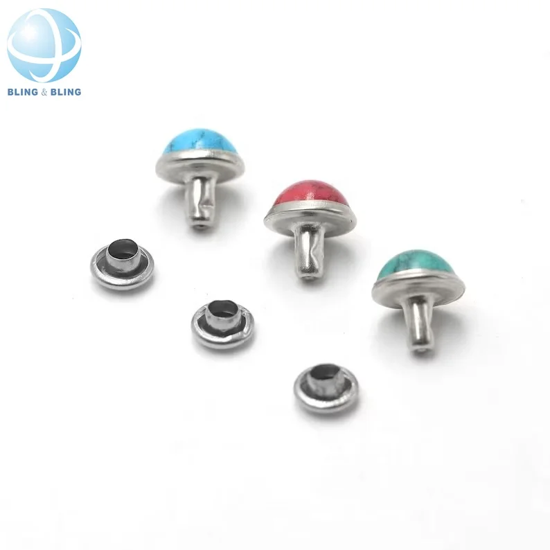 Заводские оптовые пользовательские круглые заклепки бирюзовый камень для кожаной одежды DIY