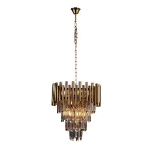 MEIYUN Indoor Retro Round Crystal Gold Metal LED Chandeliers Ceiling Luxury Decoration