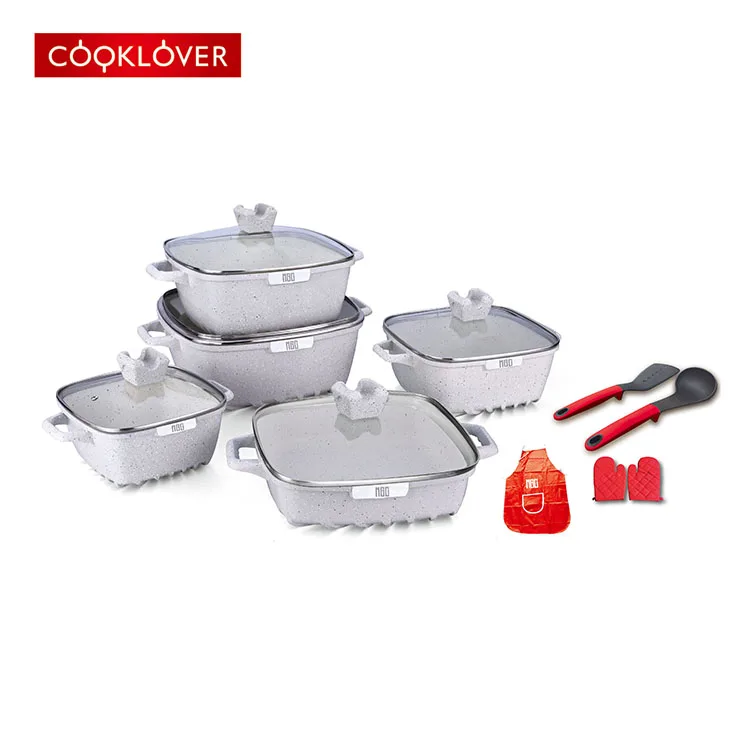 Cooklover 15 Pcs Food Grade Combination None Stick Pot Set Cookware Set