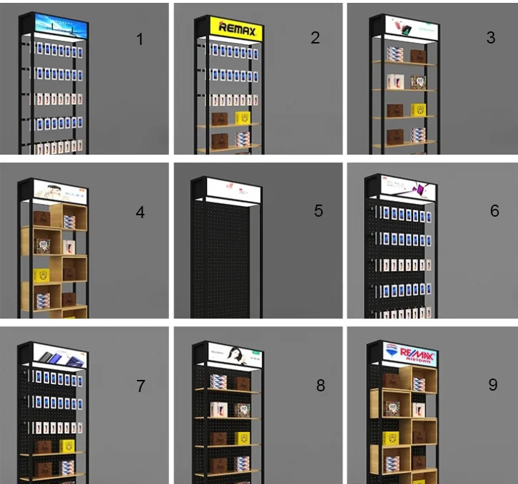 Metal Pegboard Wooden Shelf Designed Mobile Cell Phone Accessories