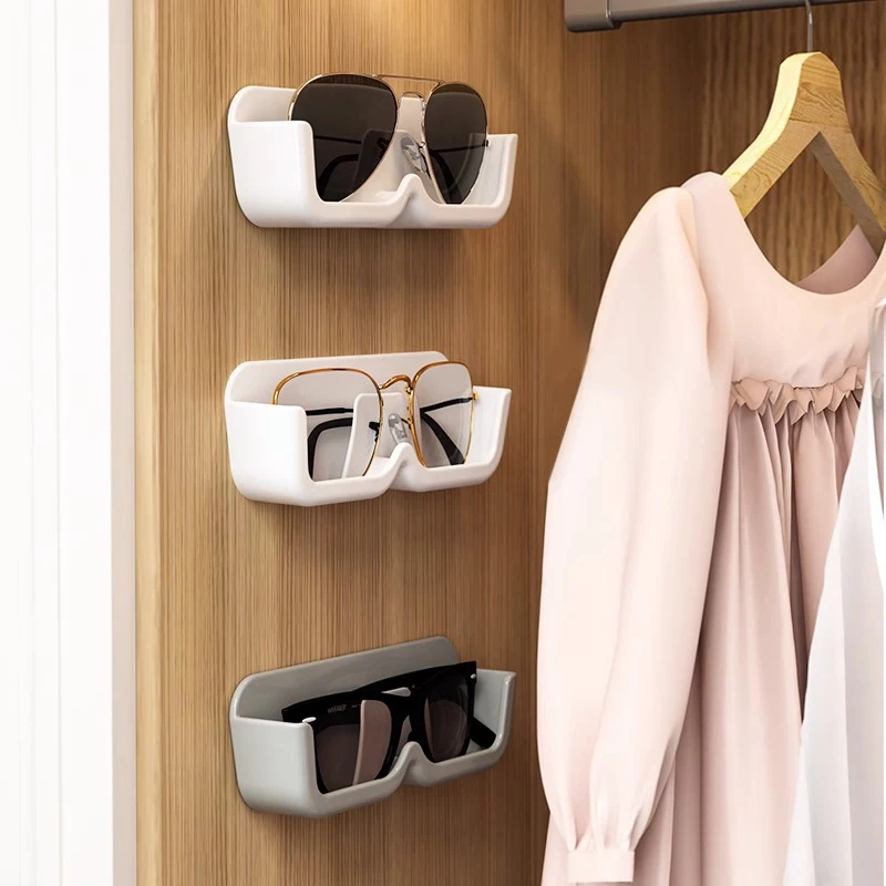 Porta Occhiali Da Parete Autoadesivo - Organizer Per Occhiali Da Sole, Bagno, Camera Da Letto, Foyer, Bianco, Grande 19x7.5x5 Cm