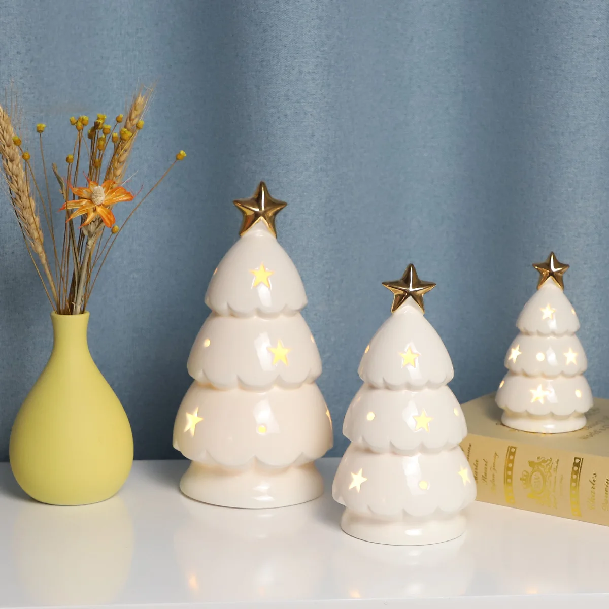 Home decor pure delicate desktop premium ornaments decorative ceramic christmas tree night light for easter party gift business