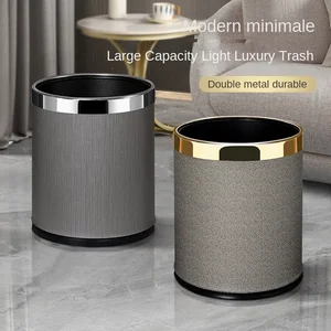 Large 14L Double Layer Stainless Steel Trash Bin Light Luxury Hotel Household Kitchen Living Room for High Capacity Waste