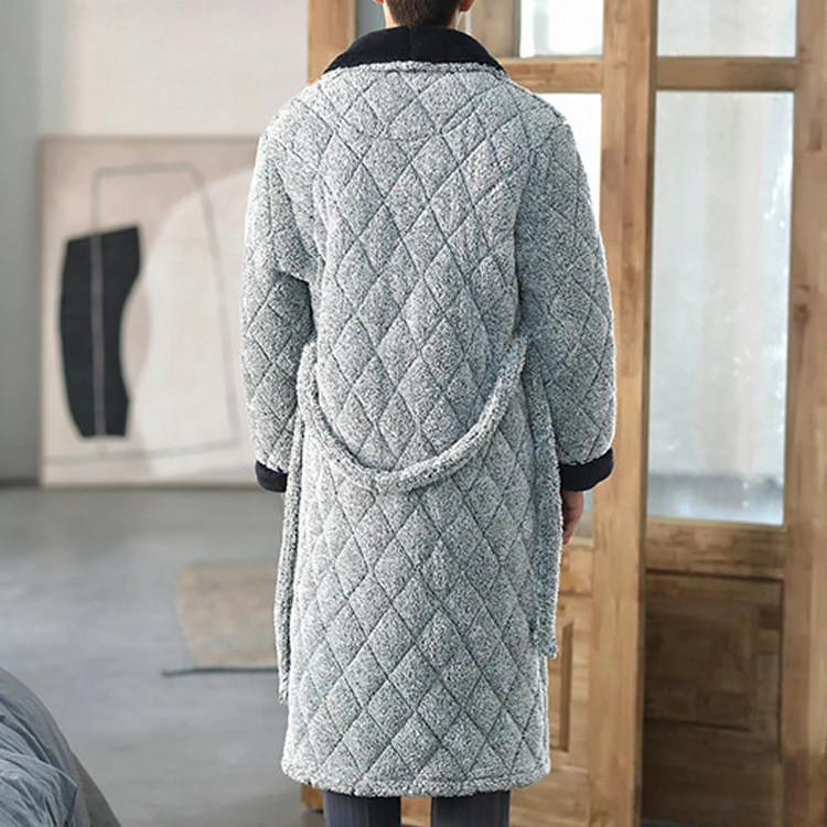 Hot Selling Luxury Home Thick Coral Waistband Knee Length Fleece Polyester Man Bathrobe