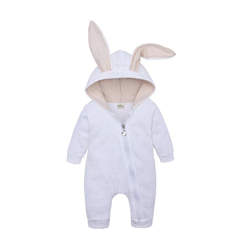 Easter Baby Rabbit Rompers Jumpsuits Cute Girl Boy Long sleeve one - piece bodysuit with Zipper Solid Color Bodysuit for 0-24m