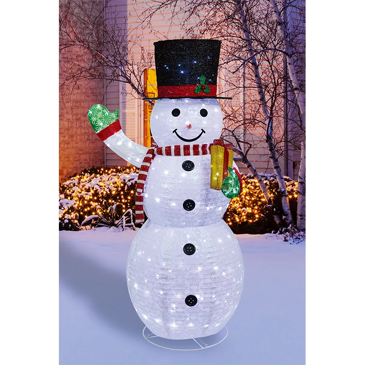 Tatil Dekorasyonu 200L Katlanabilir Kar Adamı 180 cm H Açık Alan Motif Işık Heykelleri Noel Işıkları