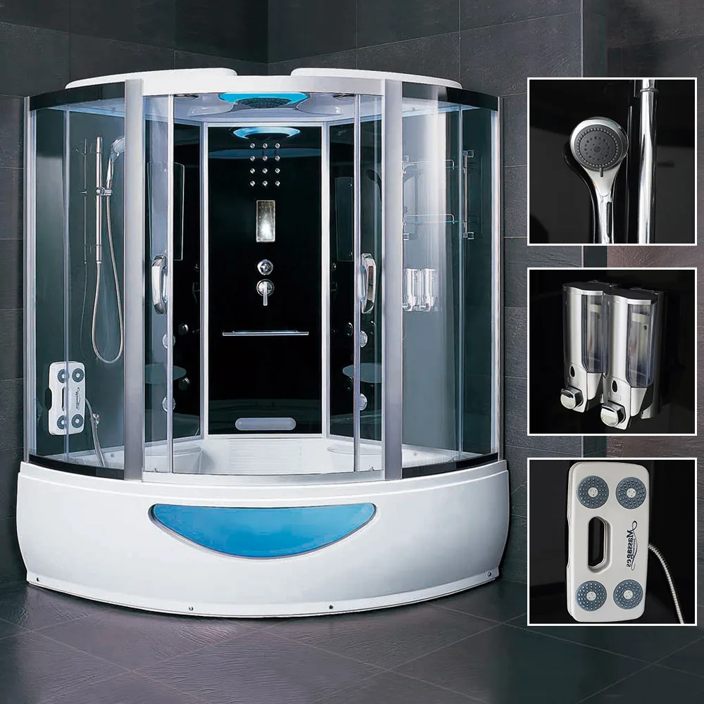 Luxury Bathroom Black Sector Sliding Type Steam Shower Cabin Room with whirlpool Bathtub