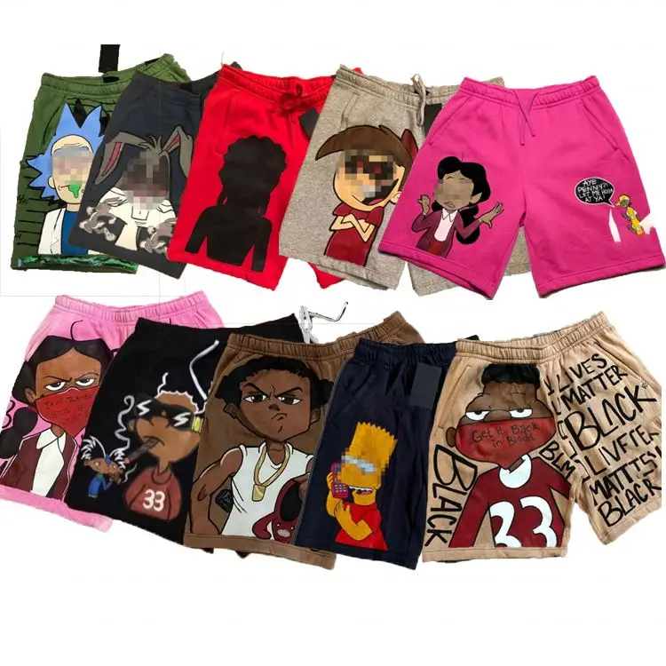 Hot Selling Short Pants Plus Size High Waist Drawstring Men's Shorts Cotton Cartoon Print Jogger Men Sweat Short