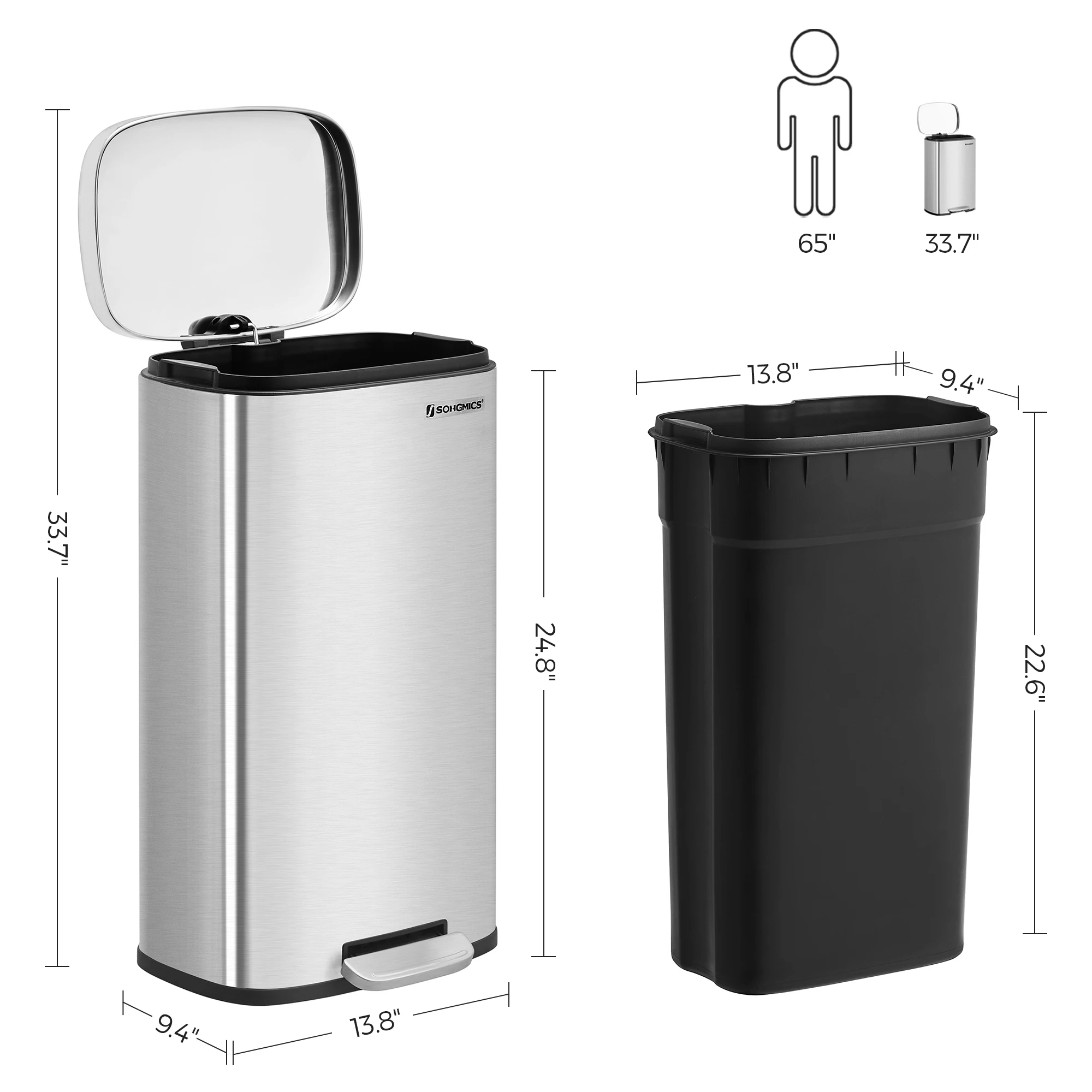 Songmics Wholesale Home Kitchen Stainless Steel Nordic Trash Can Hotel ...