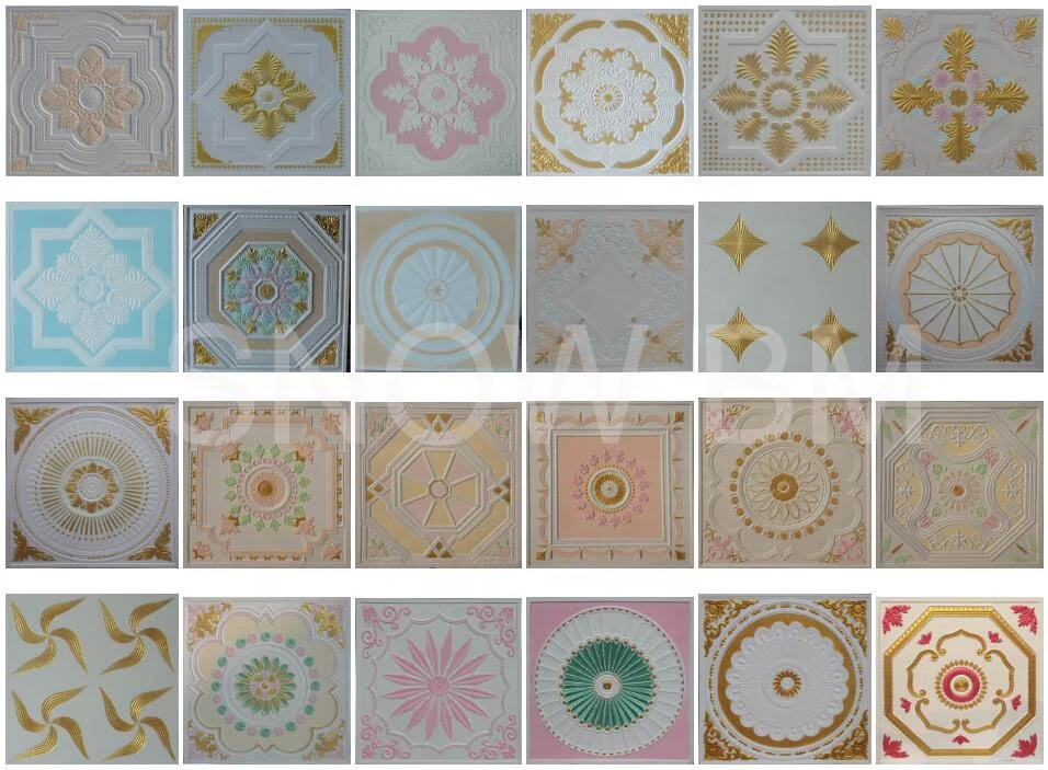 SNOW BM Golden Color Flower Design Fiberglass  Reinforced False Ceiling Gypsum Tiles