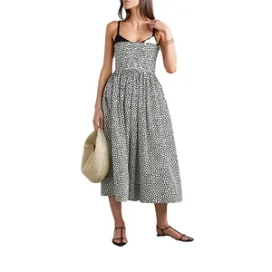 Clothing Manufacturer Custom Spring Summer v Neck Sleeveless Women Elegant Casual Loose Strap Leopard Print Dress