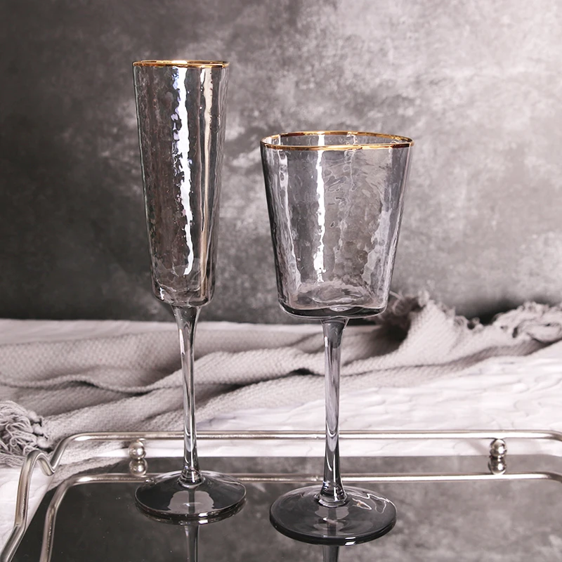 New Arrival Triangular Shape Glass Set Crystal Clear Wine & for Champagne Tumbler Collection in Grey Small MOQ Elegant Goblets