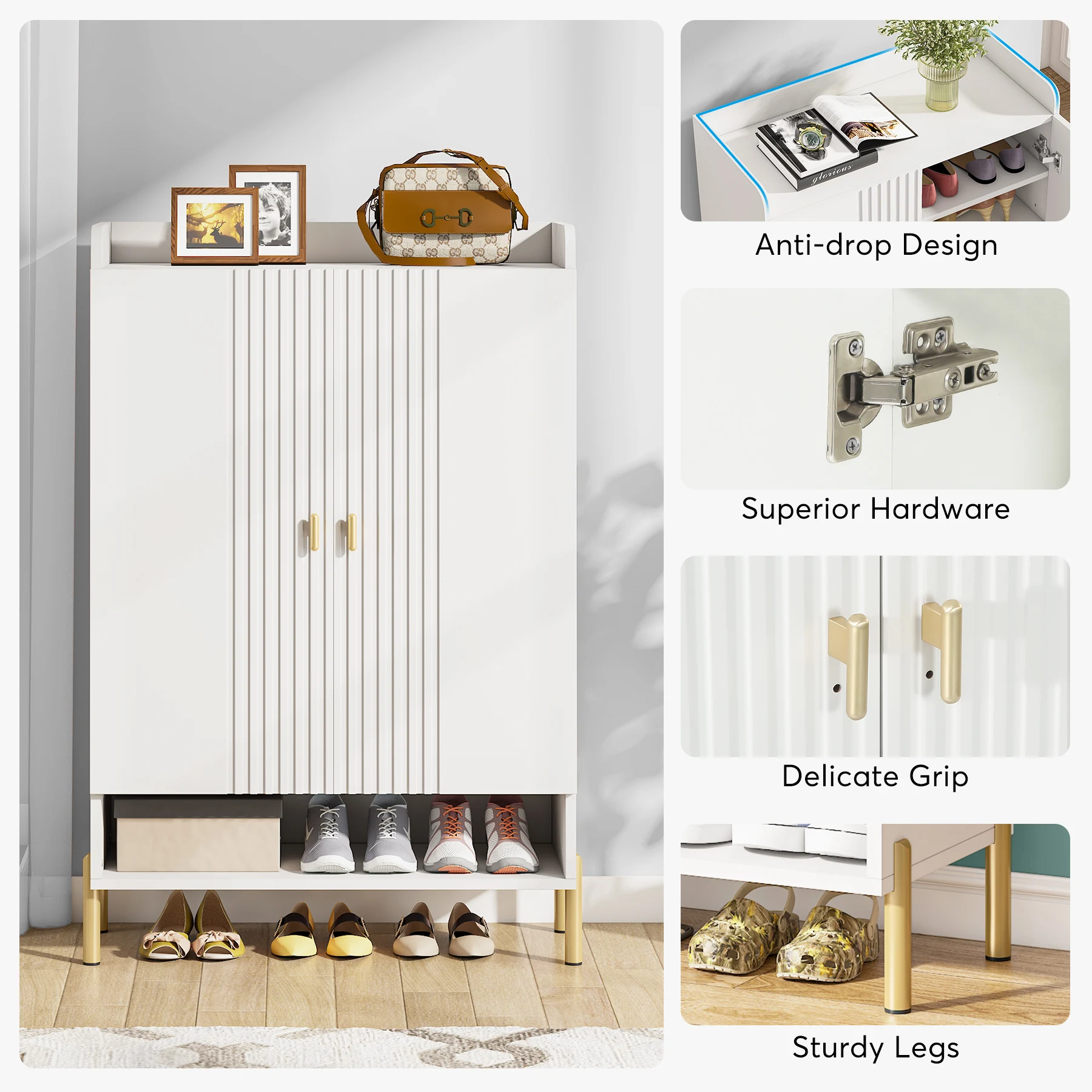 Scarpiera Moderna In Rattan Verde Menta - Con Ante E Cassetto, Organizza 20 Paia - Foto 2