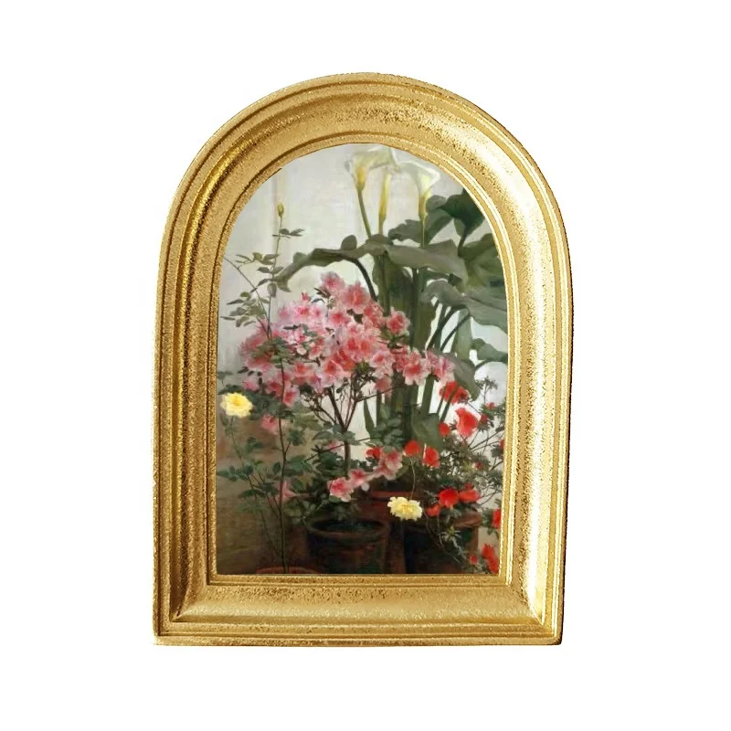 Custom Resin Small Photo Frame Mirror Simple Arched Shape Antique Gold Large Home Wedding Favor Decorations Gift