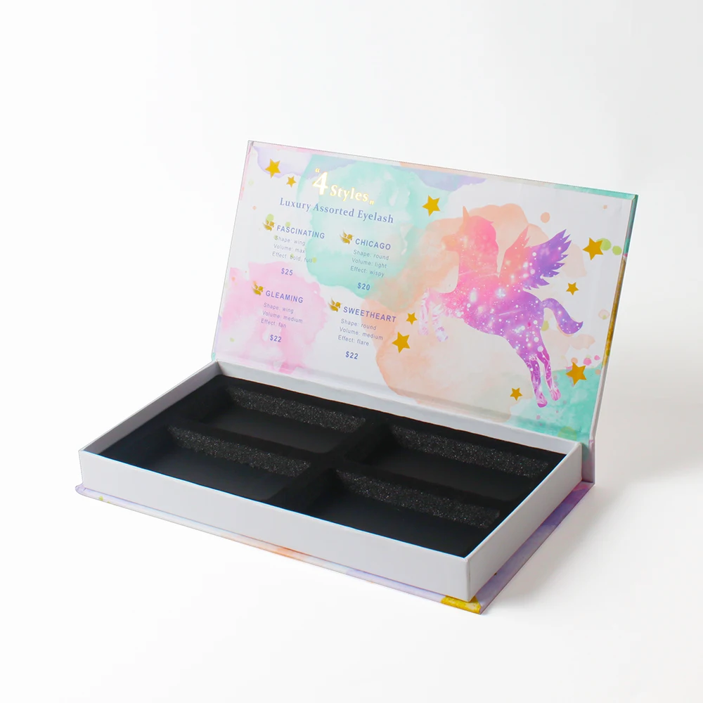 Factory Custom Eyelash Box Luxury Mixed Color Hot Stamping Magnetic Paperboard Cosmetic Gift Eyelash Packaging Box Paper