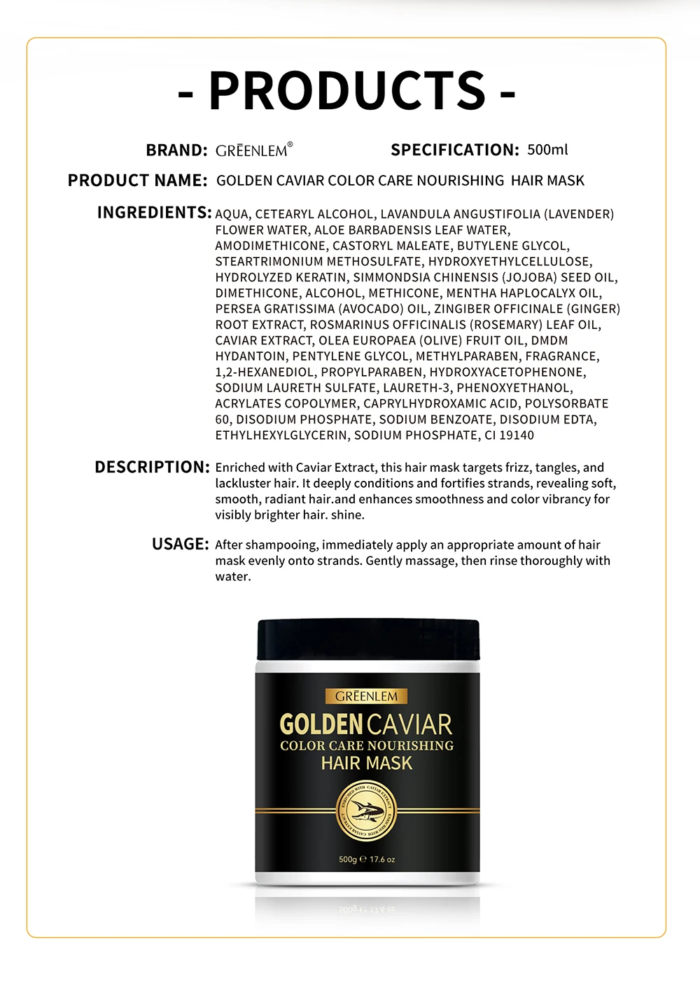 Wholesale Bestseller OEM Bio Plant Golden Caviar Hair Cream with Hyaluronic Acid Nourishing Repair Concentrated Formula(pic5)
