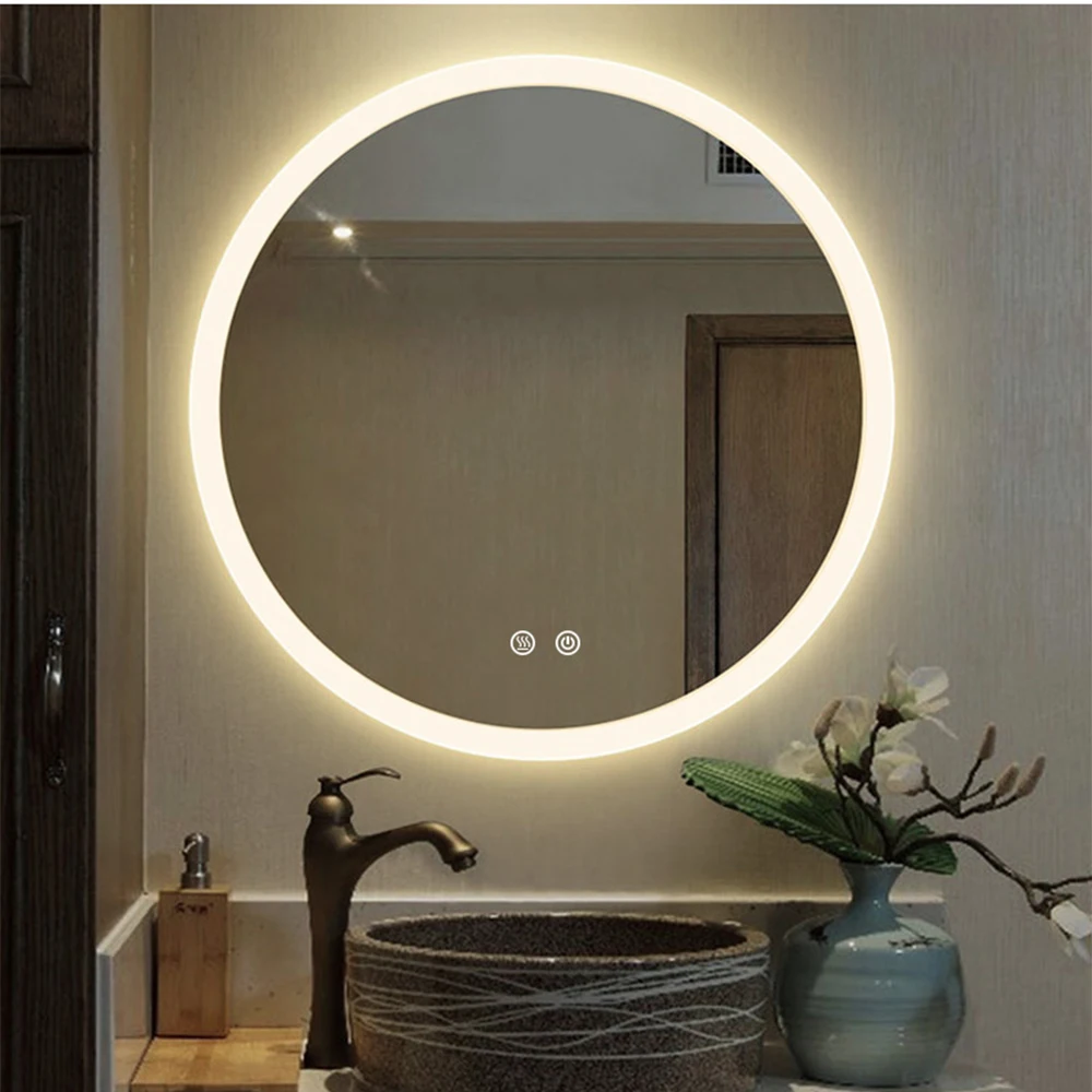 Home Décor Specchio Rotondo con mensola Nera, Specchio da Bagno Senza Cornice a Parete, Specchio Decorativo Semplice per Soggiorno, Camera da Letto e Ingresso, 60 70 80 90 cm