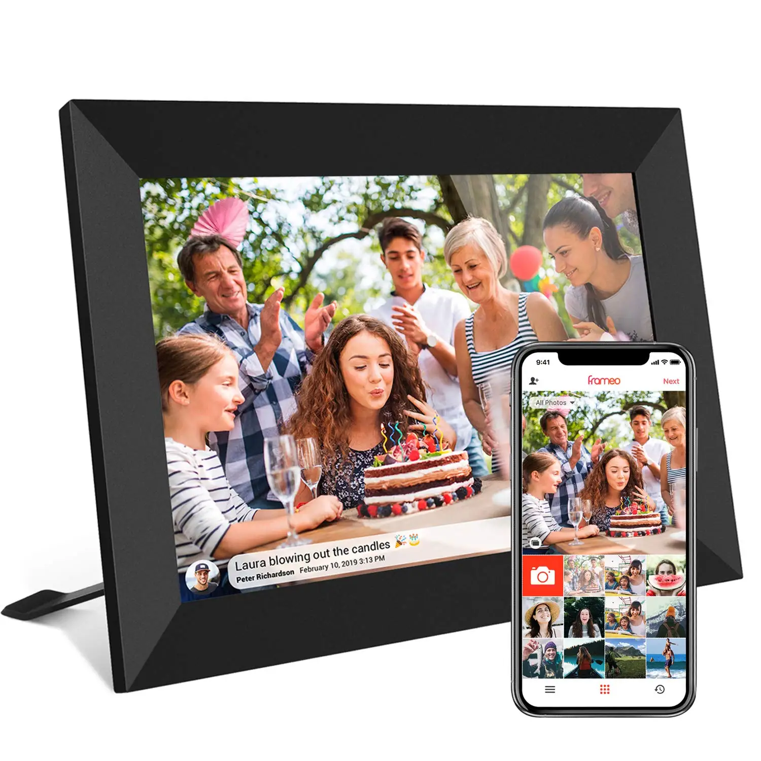 Cornice Digitale WiFi 10.1 Pollici Frameo – 32GB, Touch IPS HD, Rotazione Automatica, Condividi Foto E Video Via App, Regalo Ideale