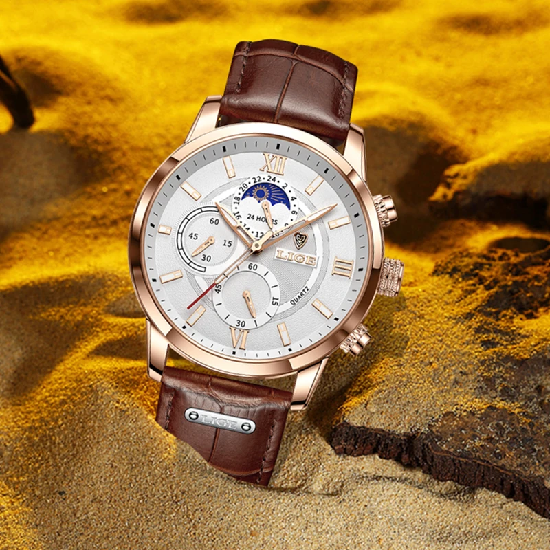 LIGE nuovi orologi al quarzo in oro per uomo sportivo milare impermeabile quadrante grande orologio da uomo moda business data cronografo Montre Homme  1511