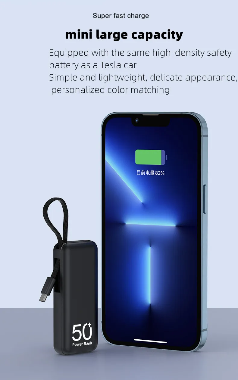 5000mah Small Portable Charger Power Bank With Built In Cables Mini