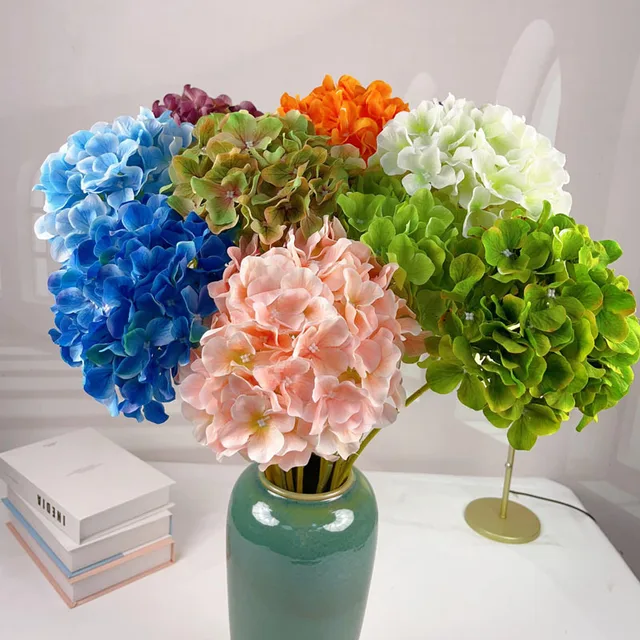 Single Stem White Hydrangea Artificial Flower 3d Printed Faux Silk Flower Hydrangea Bouquet For Wedding Decorations