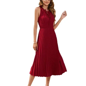Women's Casual A-Line Summer Dress Cowl-Neck for Swiss Dot Ruffle Sleeve Midi Length Beach Sun Dress