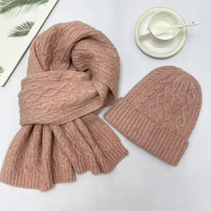 Roregal Winter Windproof Warm Knitted Hat Solid Color Scarf Set Autumn Scarf Hat Set