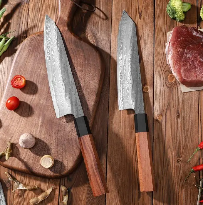 Damascus Steel VG10 Japanese Chef Knife - Hand Forged High Carbon Kitchen Knife with Wood Handle