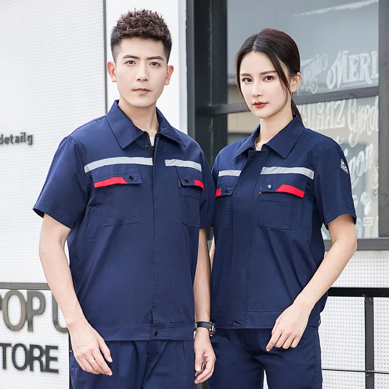 Mens Workshop Shirt Uniform Short Sleeve Zipper Factory Work