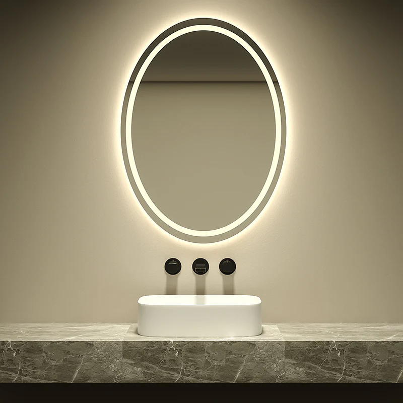 Oval Shaped Intelligent Wall Mounted Led Mirror Bathroom Front Back Light Smart Mirror