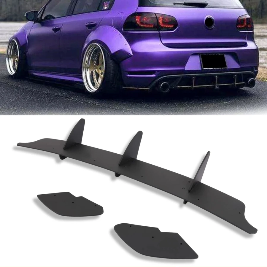 TIYPEOR Factory Rear Bumper Lip Diffuser 3 Fin Valance Guard Rear Blade Splitter for Volkswagen VW Golf 6 MK6 GTI 2010 - 2014
