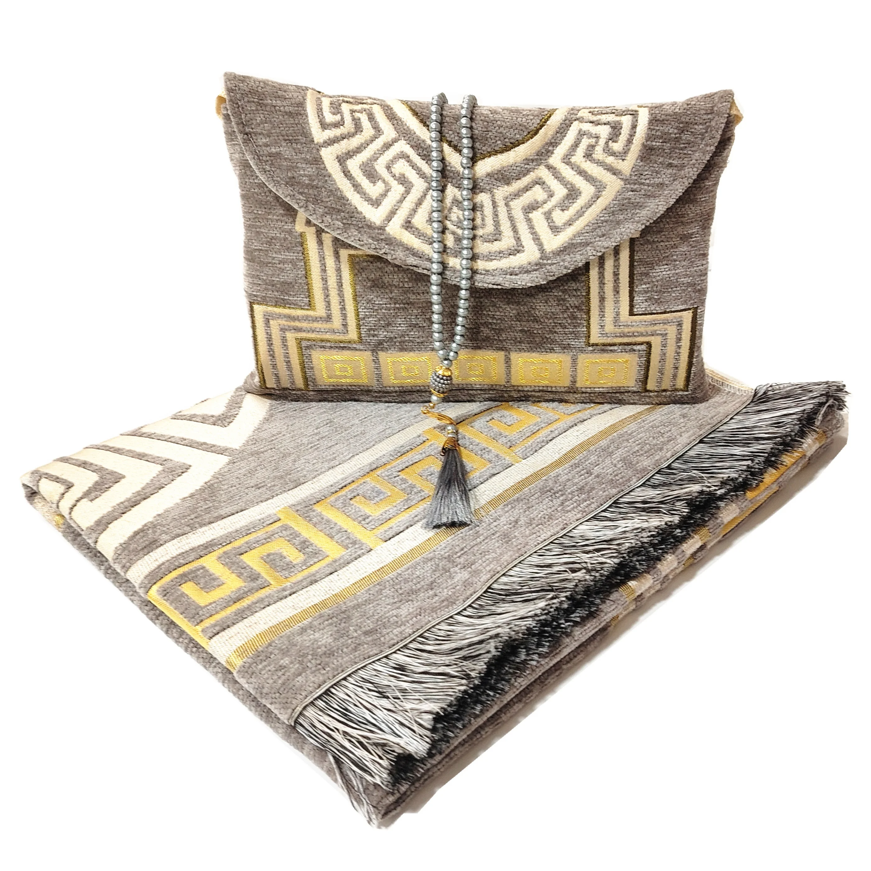 Portable Synthetic Cushioned Floral Modern Islamic Prayer Mats & Rugs Gift Set For Home Use With Rosary Set_voghion.com