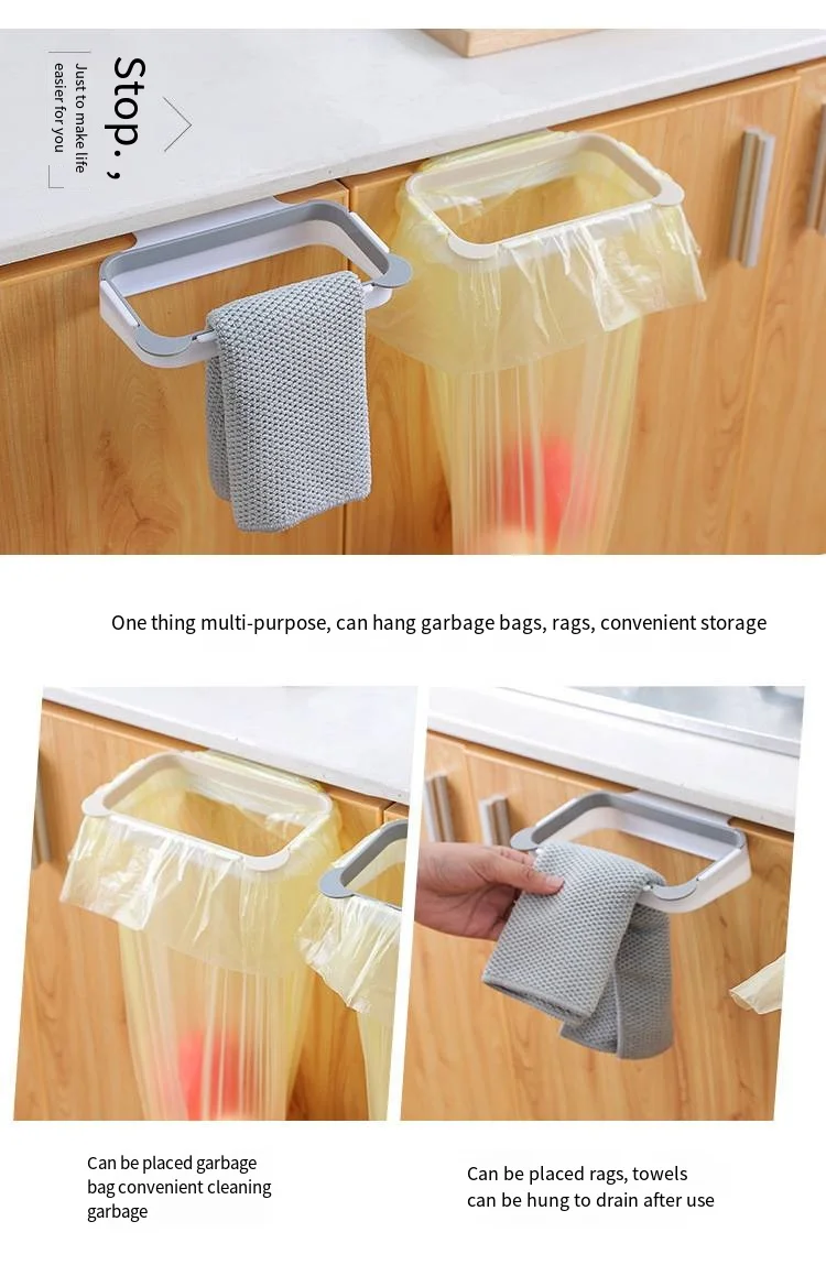 Plain Panda kitchen door back carrying garbage bag holder Household cabinet door behind rag hanger Garbage rack factory