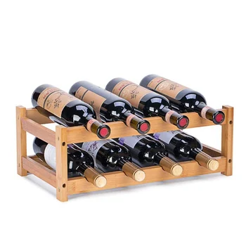 2022 Free Standing Bamboo Wine Glass Bottle Holder, Countertop Storage Wall Wood Wine Display Rack