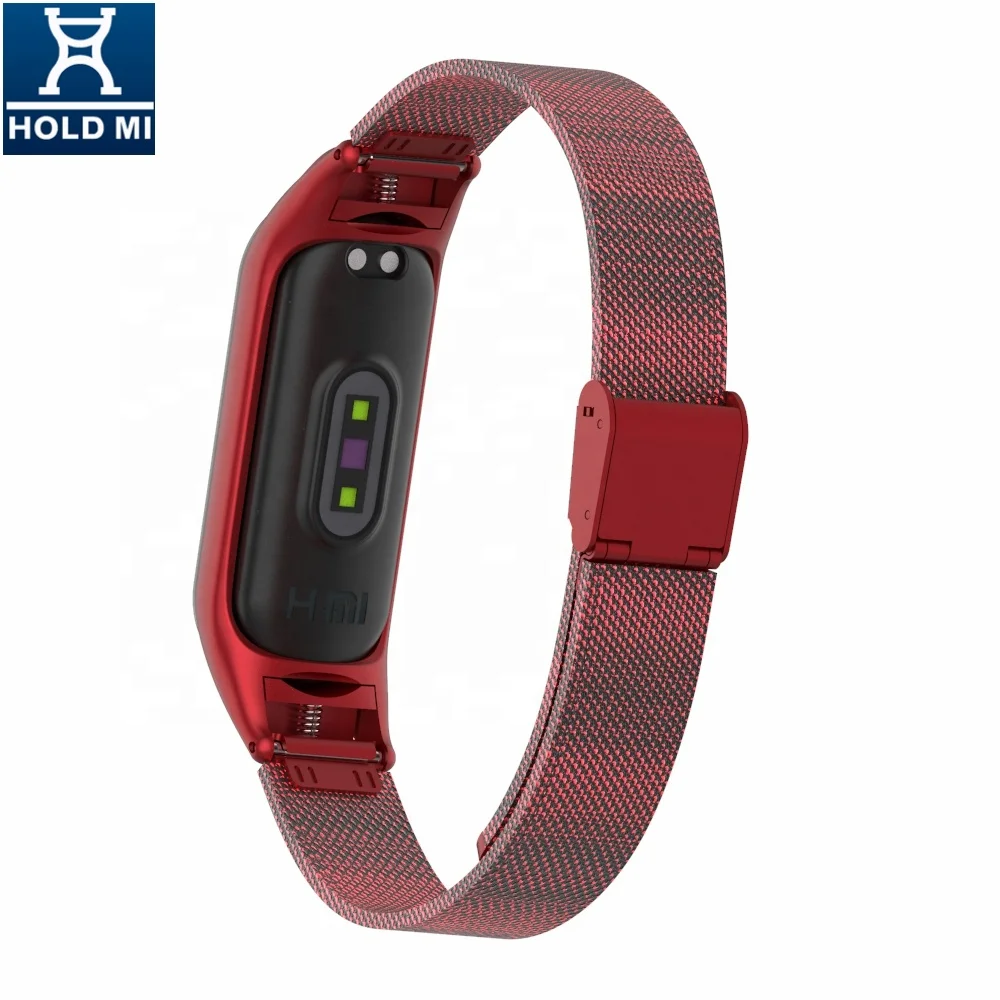 Color High Class Watch Strap Red for Xiaomi Mi Band 4 and 3 Stainless Steel Luxury ODM Holdmi 43035 Series