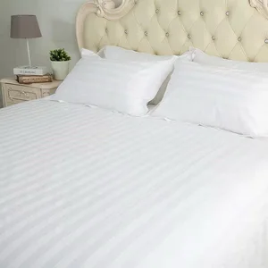 Modern White Stripe Organic Eco-Friendly 240TC All-Season Hotel Linen 4-Piece Cotton Bedding Set Soft Breathable Bed