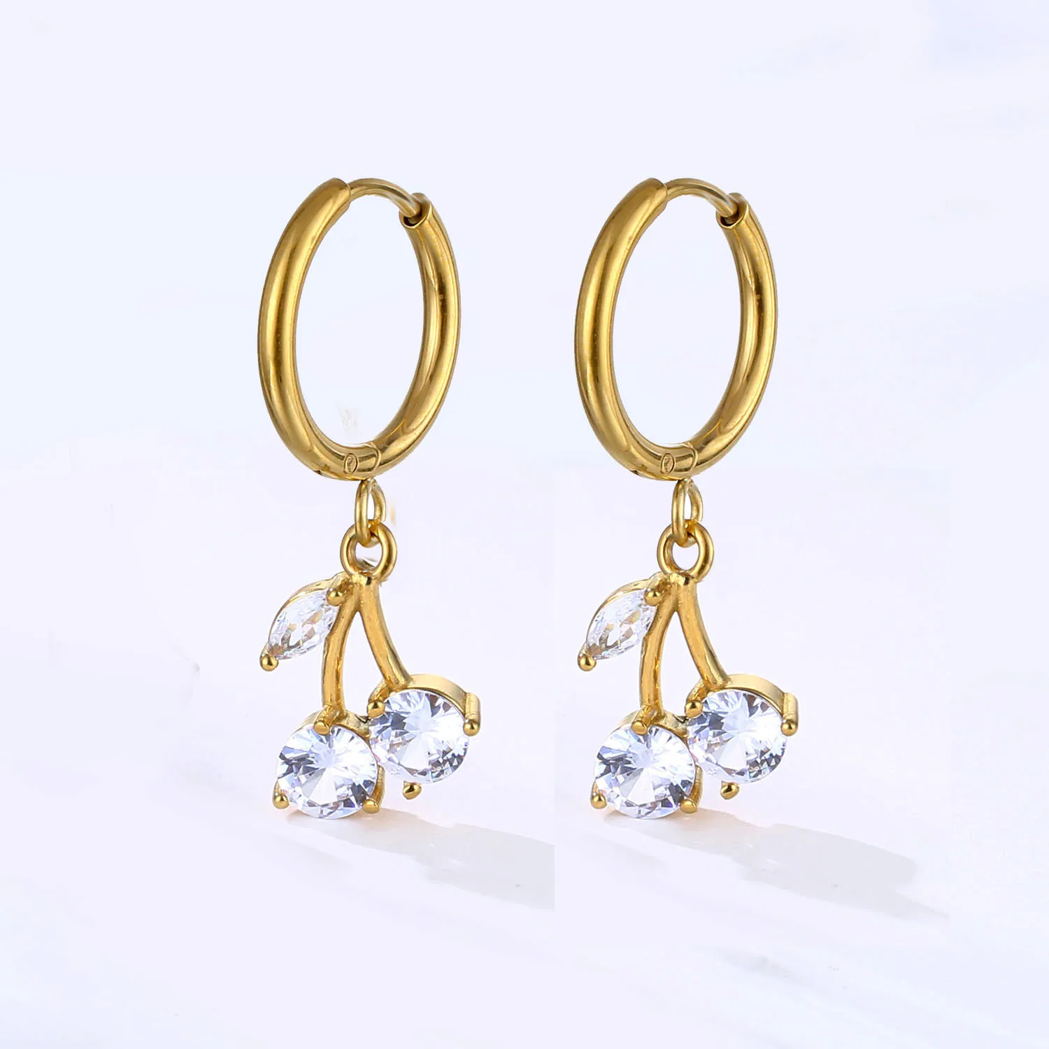 18k Gold Plated Huggie Hoop Hypoallergenic Non Tarnish Cherry Dangle  Earrings Stainless Steel Summer Fruit Earrings for Women